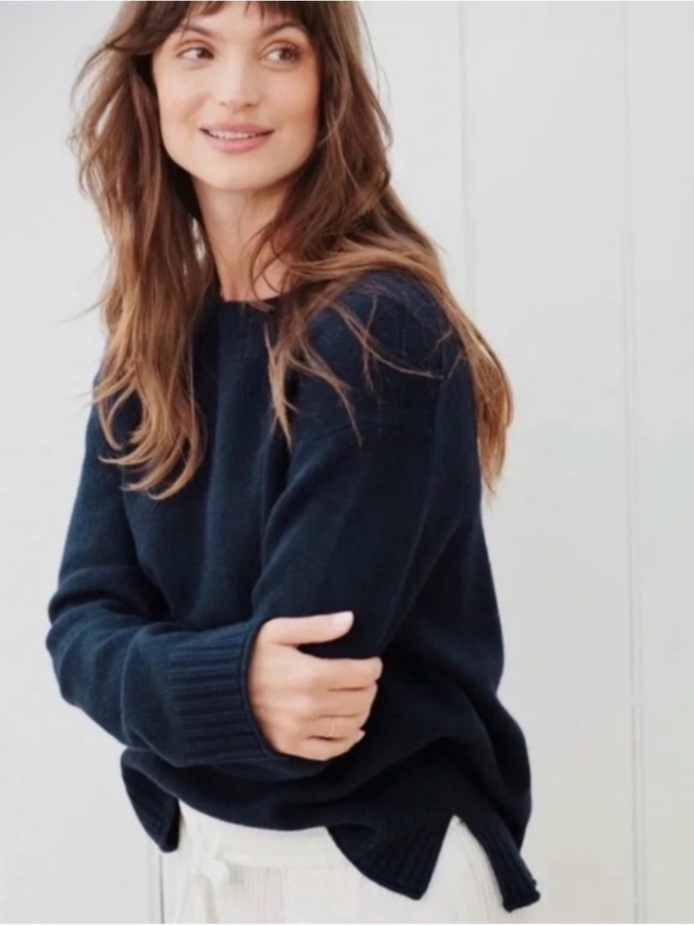 Jenni Kayne Navy Blue Cashmere Blend Everyday Sweater Knit Size L